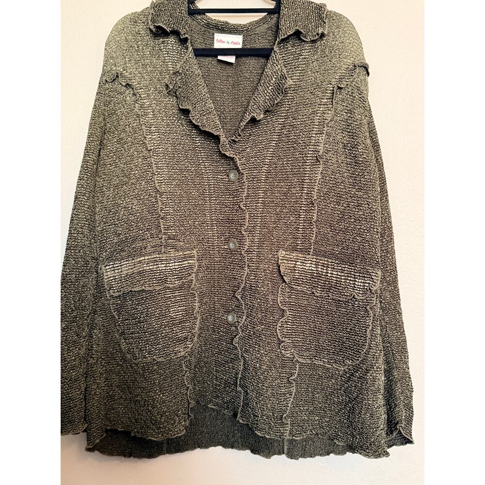 Toffee Apple Knit Ruffle Trim Button Front Long Sleeve Cardigan Brown XL EUC